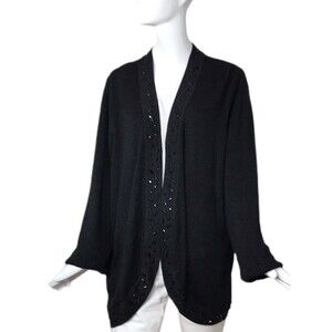 Catherine's 4X 30/32W Maggie Barnes Shimmery Black Elegant Embellished Cardigan